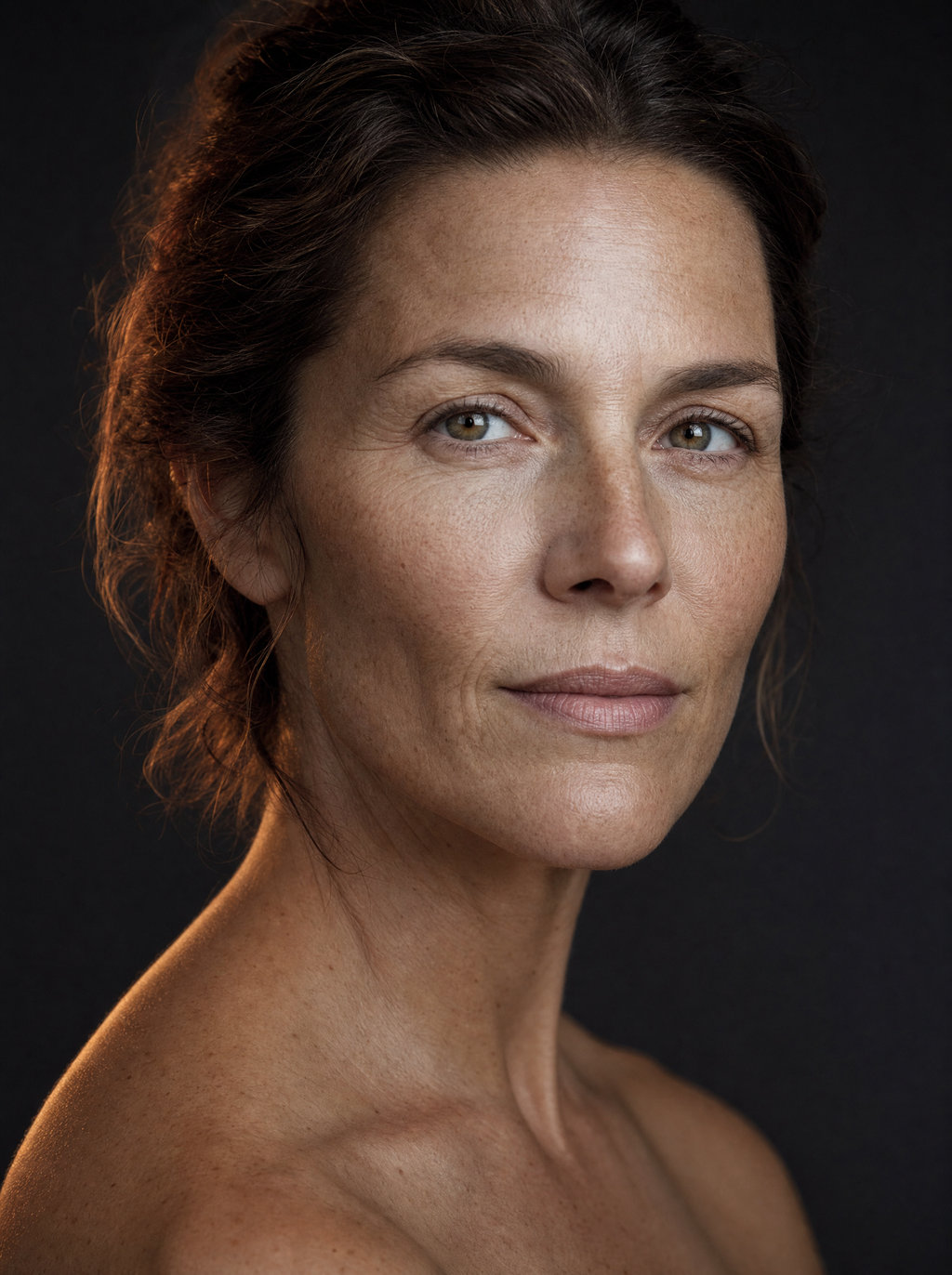 Portrait rapproché d'une femme au teint nu, sans maquillage